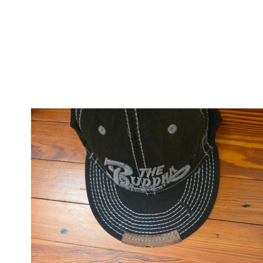 True Religion The Buddha Black Contrast Stitch Distressed Snapback Hat Mens OSFM